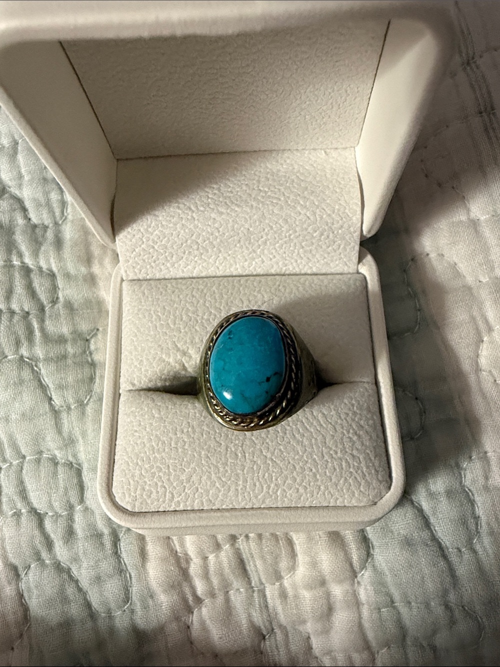 Women's Turquoise Oval Ring in Blue with Silver-Tone Band